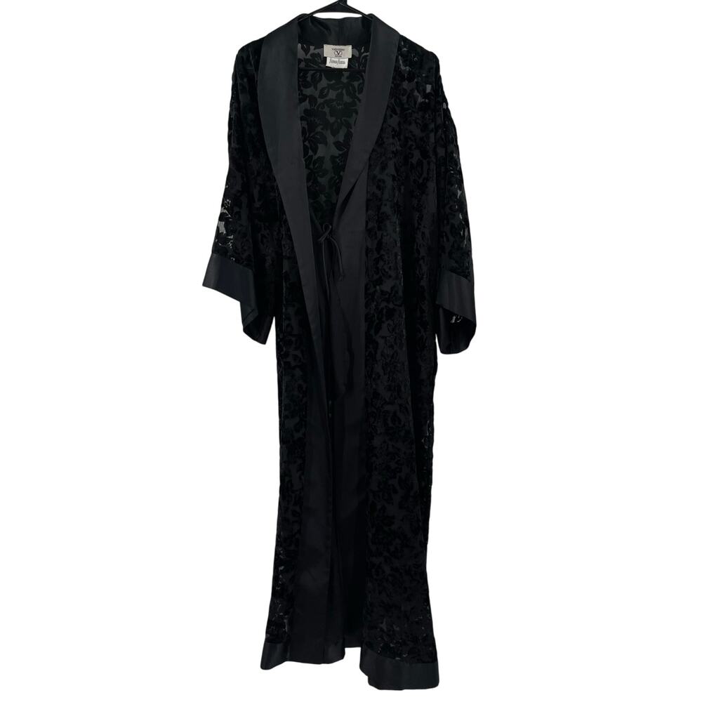 VALENTINO Intimo Vintage Robe SZ Petite Neiman Marcus Blk Burnout No Belt Velvet